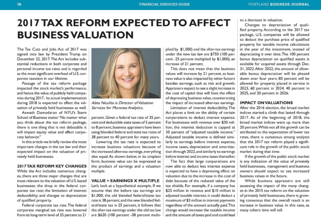 Alina Niculita, 2017 Tax Reform, Business Valuation