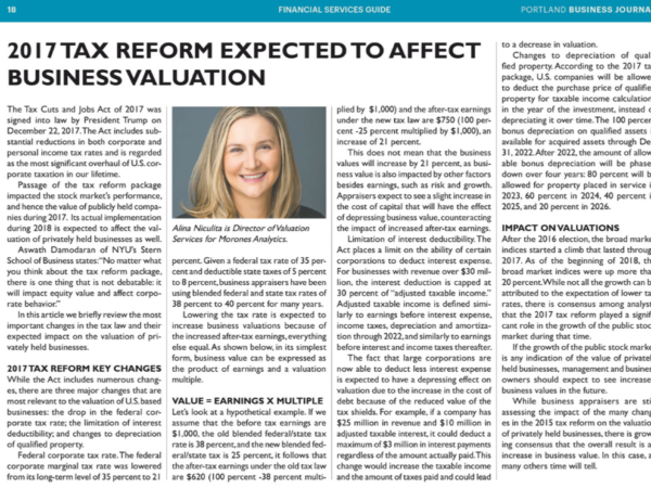 Alina Niculita, 2017 Tax Reform, Business Valuation