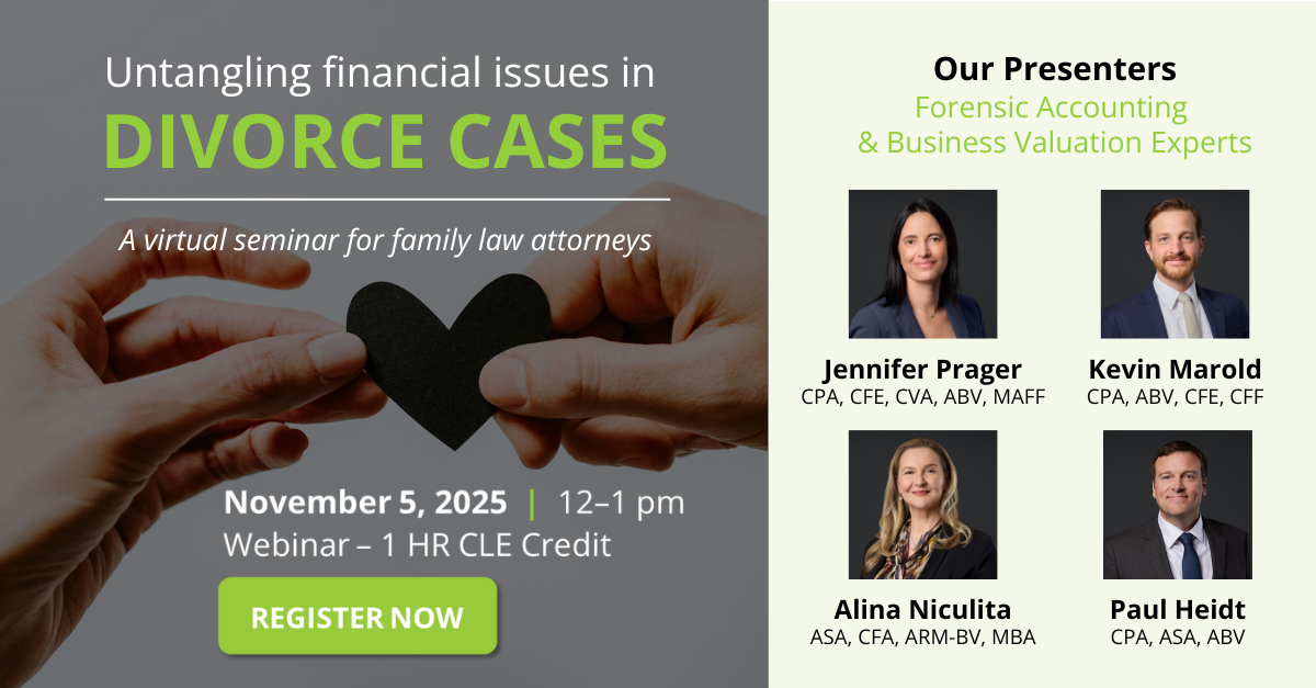 Company Value Family Law attorney CLE by Morones Analytics